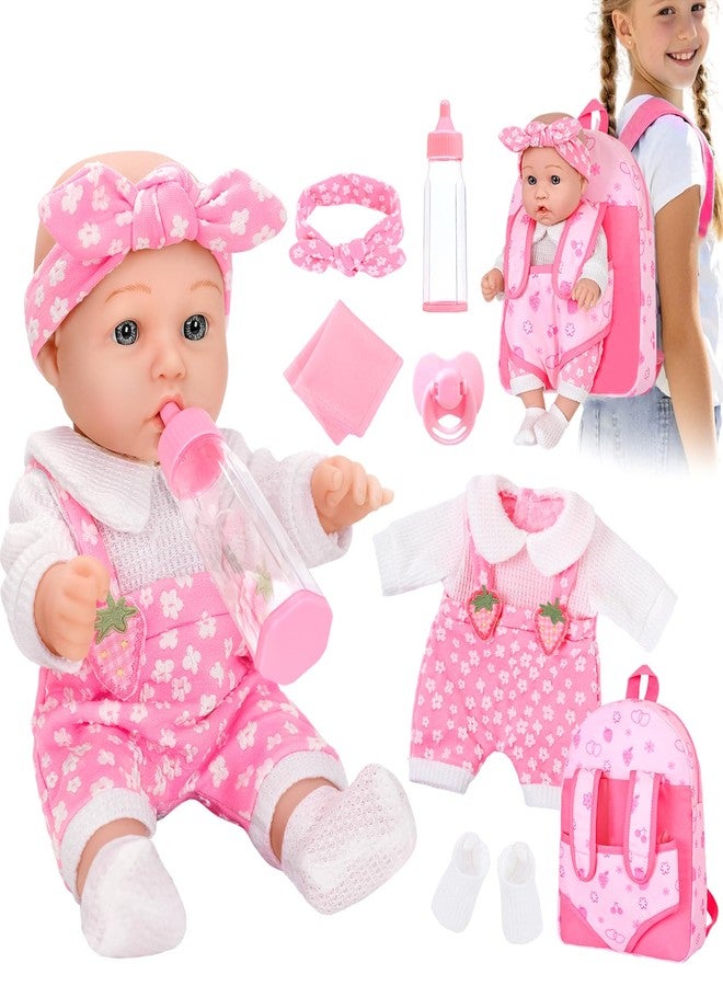 DONTNO 12" Baby Doll with Backpack Carrier in Gift Box,12 Inch Realistic Baby Dolls with Clothes and Accessories,Toy Pretend Play Collection for 3+ Child Girls Gifts - Image 1